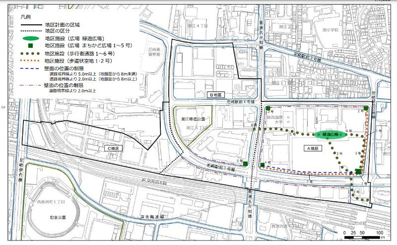 『あまがさき緑遊新都心地区地区計画　計画図の内容』（出典：尼崎市）